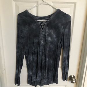 tie die criss cross long sleeve tee